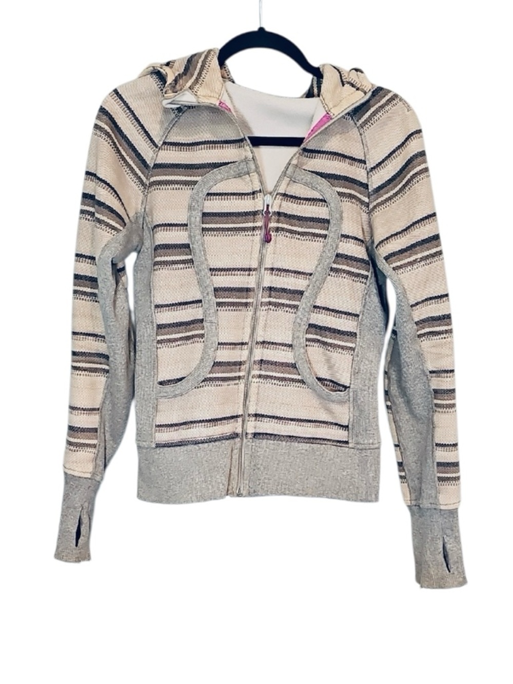 💚 Lululemon Striped Hooded Zip-Up Sweater Jacket, Size